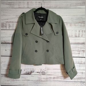 Steve Madden Sirus Cropped Trench Jacket Medium Sage Green NWT Double Breasted